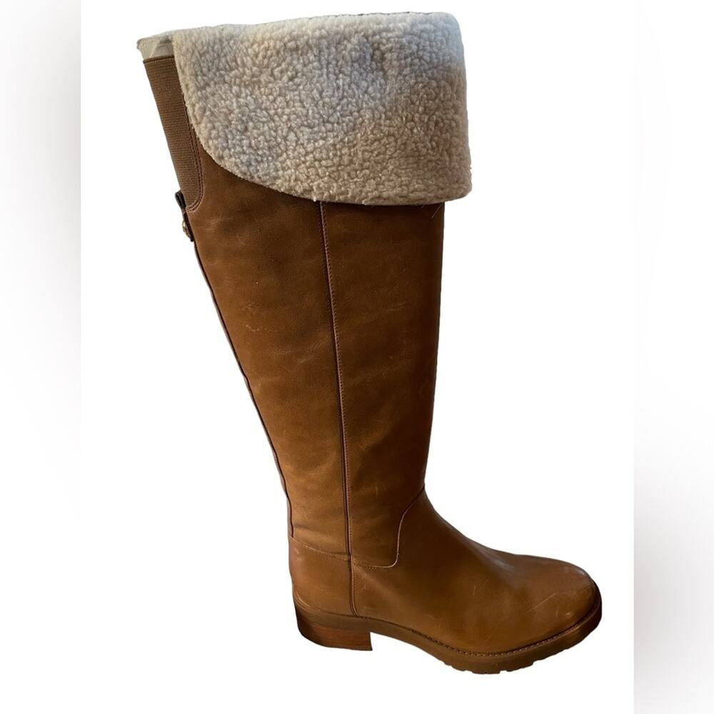 NWT Michael Kors Boots 7M Whitaker Tall Leather Zip Faux Shear Foldable Caramel - Picture 4 of 8